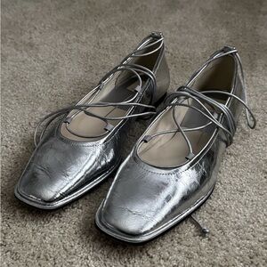 Dolce Vita Metallic Silver Lace-Up Flats